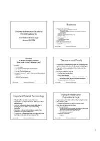 Discrete Mathematical Structures: Lecture Six - Proofs and Quantifiers