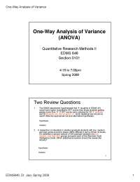 One Way Analysis of Variance - Quantitative Research Methods II - Exam ...