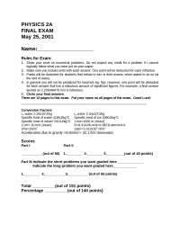 Physics 2A Final Exam - General Physics | PHYS 0002A - Docsity
