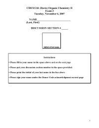 Practice Exam 1 - Organic Chemistry II - Fall 2007 | CHEM 241 - Docsity