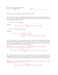 Quiz 11 with Answer Key - Introduction to Probability | MATH 111 - Docsity