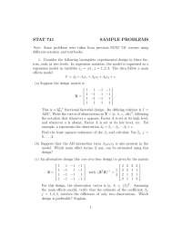 Sample Problems for Linear Statistics Models II | STAT 741 - Docsity
