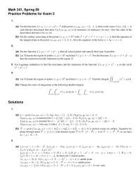 Practice Problems for Exam 3 - Calculus III | MATH 241 - Docsity