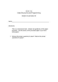 Midterm Exam 1 - Data Structures and Programming | ECS 110