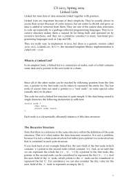 Notes on Linked Lists - Advanced Programming | CS 2213 - Docsity