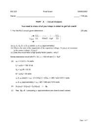 Electrical Circuits - Final Exam Paper | EE 223 - Docsity