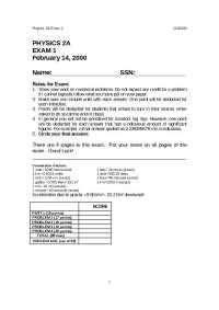 Physics 2A Exam 1: February 14, 2000