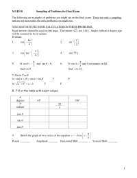 Sample Problems for Final Exam - Trigonometry | MATH 0008 - Docsity