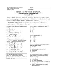 Midterm Exam for Introduction and Statistics Review - Fall 2006 | ECON ...