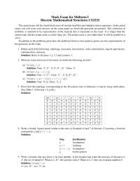 Mock Exam for Midterm Exam I - Discrete Math Structures | CS 2233 - Docsity