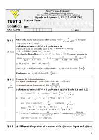Exam 2 with Solution - Signals and Systems 1 | EE 327 - Docsity