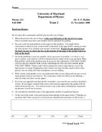 Exam 2 - Foundation of Physics I - Fall 2008 | PHYS 121 - Docsity
