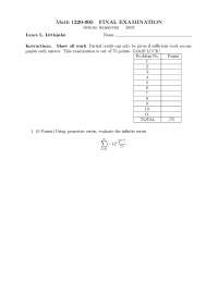 Final Exam Spring 2003 - Calculus II | MATH 1220 - Docsity