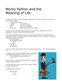 Monty Python and The Meaning of Life | CS 322 - Docsity