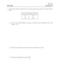 MA 220 Exercise 4: Hypothesis Testing and Confidence Intervals for Variance - Prof. Eun-Jo