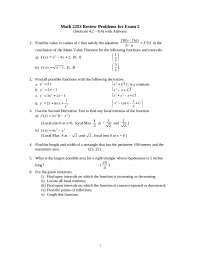 Review Problems for Exam 2 - Calculus I | MATH 2253 - Docsity