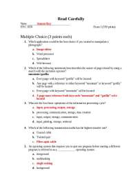 Old Exam 1 with Answer Key - Computer Concepts and Applications | ITEC 1050