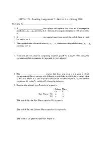MATH 125 - Reading Assignment 7: Probability Theory and Expected Value - Prof. Joe A. Stic