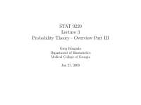 Probability Theory - Advanced Statistical Inference - Lecture Notes | STAT 9220
