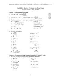 Review Problems for Final Exam - Calculus II | MATH 2254 - Docsity