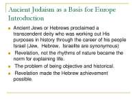 Ancient Judaism: The Foundation of European Culture and Values