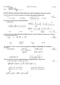 MATH Pre-Test: Multiple Choice Questions and Answers
