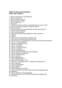 State & Community Politics: Chapter 6 Study Guide - Legislature Functions & Representation