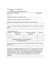 HCl Titration Laboratory Report for Chemistry 1212