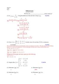 Midterm Exam MA140-01 Calculus Questions - Prof. Paula R. Stickles