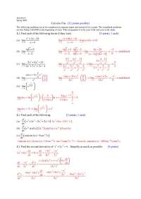 Calculus Assignment: Limits and Derivatives - Prof. Paula R. Stickles