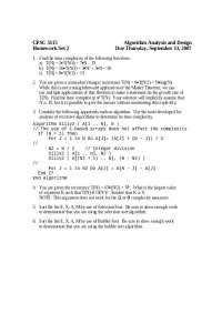 Algorithm Analysis and Design Homework Set 2 for CPSC 5115 - Prof. Edward Bosworth