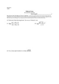 MA140-01 Midterm Exam Solutions (No Calculator Portion) - Prof. Paula R. Stickles