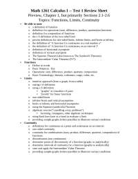 Test 1 Review Sheet - Functions, Limits and Continuity | MATH 1261 ...