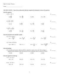 Quiz 1 Practice Questions on College Algebra | MATH 1111 - Docsity