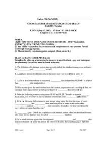 Exam 1 Question for DB System Concepts and Design | CS 6400
