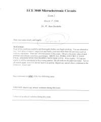 Exam 2 Solutions - Microelectronic Circuits | ECE 3040 - Docsity