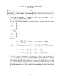 Microelectronic Circuits - Solutions to Quiz 7 | ECE 3040 - Docsity