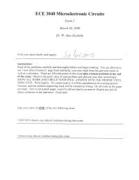 Test II with Answer Key - Microelectronic Circuits | ECE 3040 - Docsity