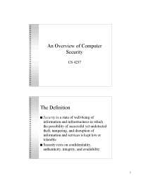 An Overview of Computer Security - Lecture Slides | CS 4237 - Docsity