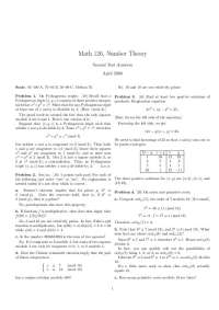 Number Theory: Math 126 Test 2 Answers - Pythagorean Triples, Fermat's Theorem, Diophantin