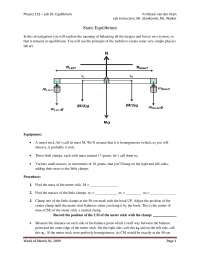 Equilibrium: Static Equilibrium - Lab 10 | PHYS 152 - Docsity