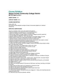 EE 107: Math for E/E - Syllabus and Course Outcomes