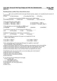 CSCI 106 Quiz 3 - Advanced Web Page Design and Web Site Administration