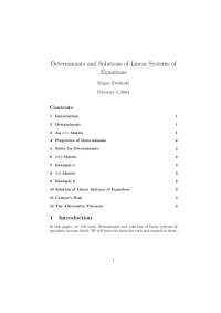 Determinants and Solutions of Linear Systems of Equations: An In-depth Analysis