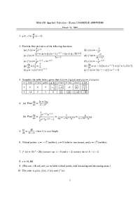 Exam 2 Sample Answers | Applied Calculus | MA 139
