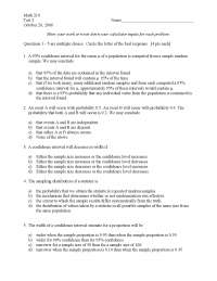 Practice Test 2 - Introductory Statistics - Fall 2006 | MATH 210 - Docsity