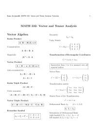 Vector and Tensor Analysis, Formulas - Study Guide | MATH 332 - Docsity