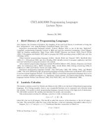 Lecture Notes on Programming Languages: A Brief History and Lambda Calculus - Prof. Carlos