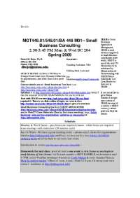 Small Business Consulting - Lecture Notes | MGT 448