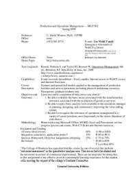 MGT 502: Production and Operations Management - Spring 2009 - Prof. Charles D. Wieters